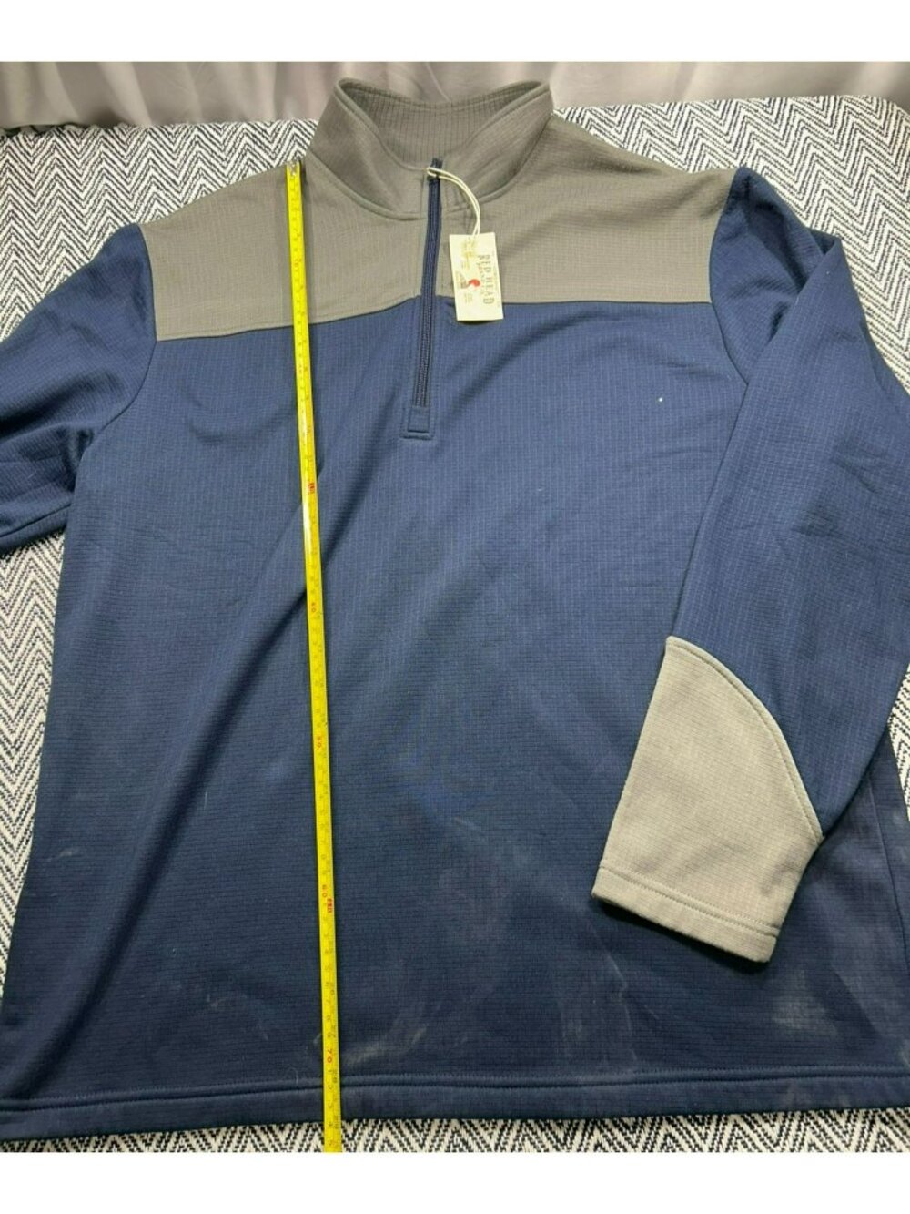 RedHead Men's Two-Tone Blue & Gray Quarter-Zip Pullover Large Waffle Knit NWT